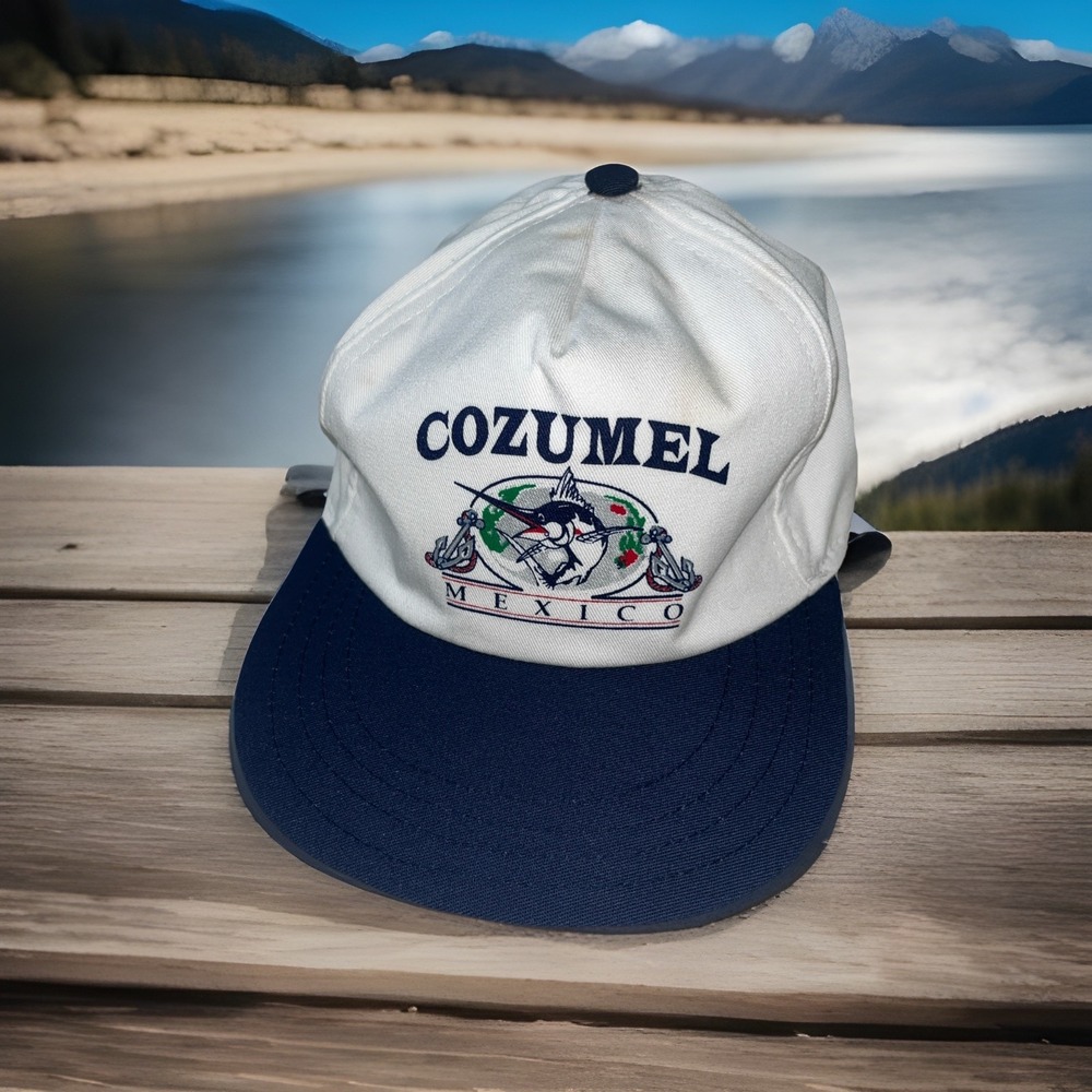 Vintage 80's Cozumel Mexico white souvenir adjustable snap back baseball cap hat